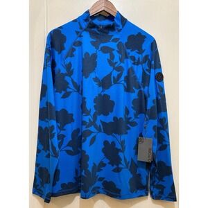 G/Fore Mens Pullover L Racer Blue Tonal Floral Luxe 1/4 Zip Golf Athletic Sporty